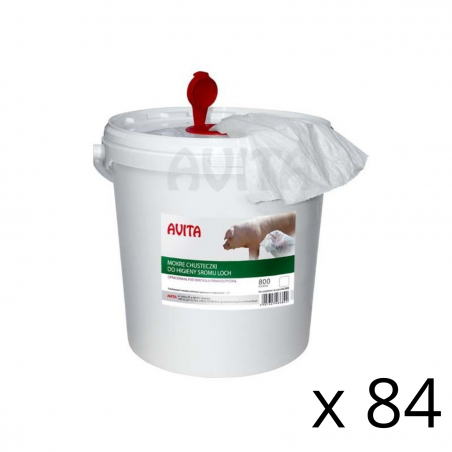 Bucket with wet sow vulva hygiene paper 1000 leaves, 20 x 20 cm x 84 pcs.