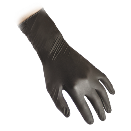Powder-free, very long and very strong nitrile gloves, black (N79PLUS) black, size S